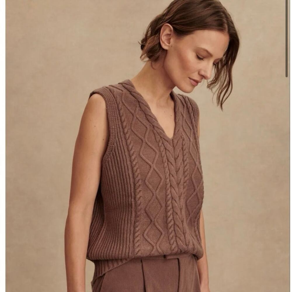 Varley Kay Cable Knit Vest Deep Taupe Large View 2